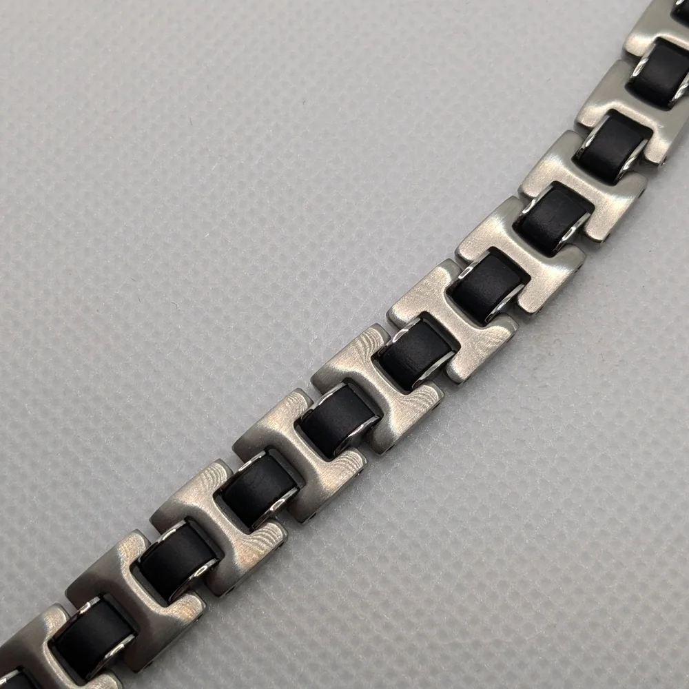 Stainless-Steel and Black Rubber Bracelet 8 1/2